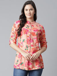 Thumbnail for NOZ2TOZ Women's Rayon Peach Floral Print Top - Distacart