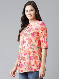 Thumbnail for NOZ2TOZ Women's Rayon Peach Floral Print Top - Distacart