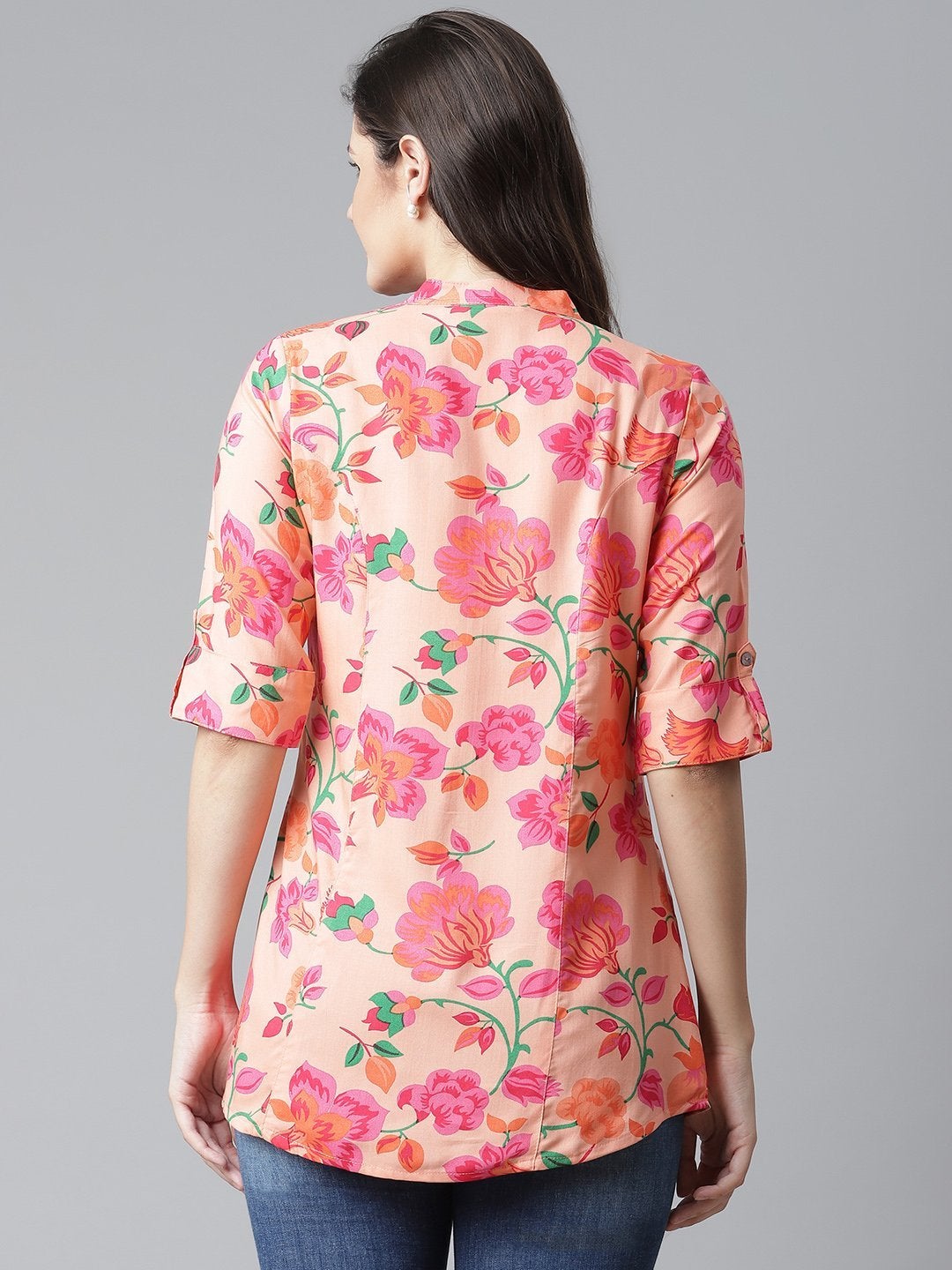 NOZ2TOZ Women's Rayon Peach Floral Print Top - Distacart