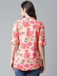 Thumbnail for NOZ2TOZ Women's Rayon Peach Floral Print Top - Distacart