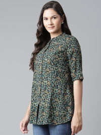 Thumbnail for NOZ2TOZ Women's Navy Blue Green Rayon Printed Top - Distacart