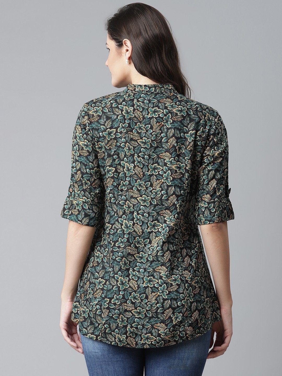 NOZ2TOZ Women's Navy Blue Green Rayon Printed Top - Distacart