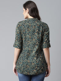 Thumbnail for NOZ2TOZ Women's Navy Blue Green Rayon Printed Top - Distacart