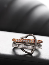 Thumbnail for Priyaasi Women Gunmetal Plated Dual Toned Ad Studded Heart Design Ring - Distacart