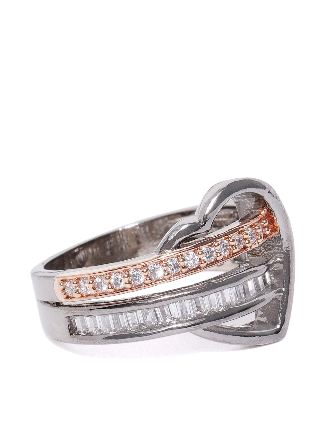 Priyaasi Women Gunmetal Plated Dual Toned Ad Studded Heart Design Ring - Distacart