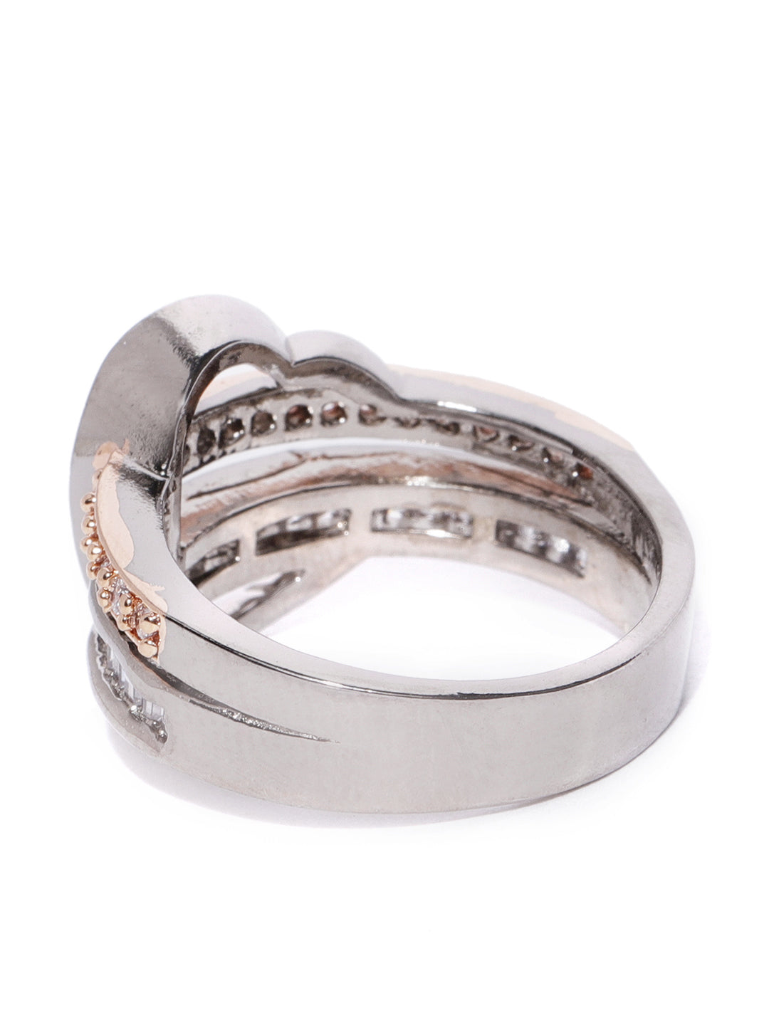 Priyaasi Women Gunmetal Plated Dual Toned Ad Studded Heart Design Ring - Distacart