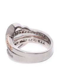 Thumbnail for Priyaasi Women Gunmetal Plated Dual Toned Ad Studded Heart Design Ring - Distacart