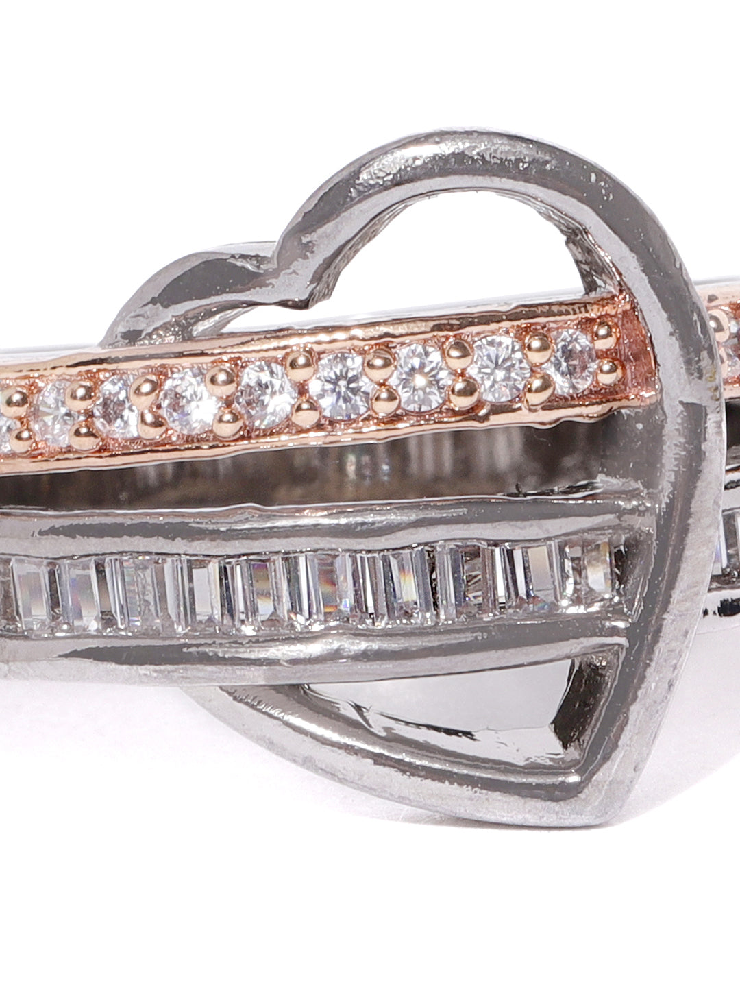 Priyaasi Women Gunmetal Plated Dual Toned Ad Studded Heart Design Ring - Distacart