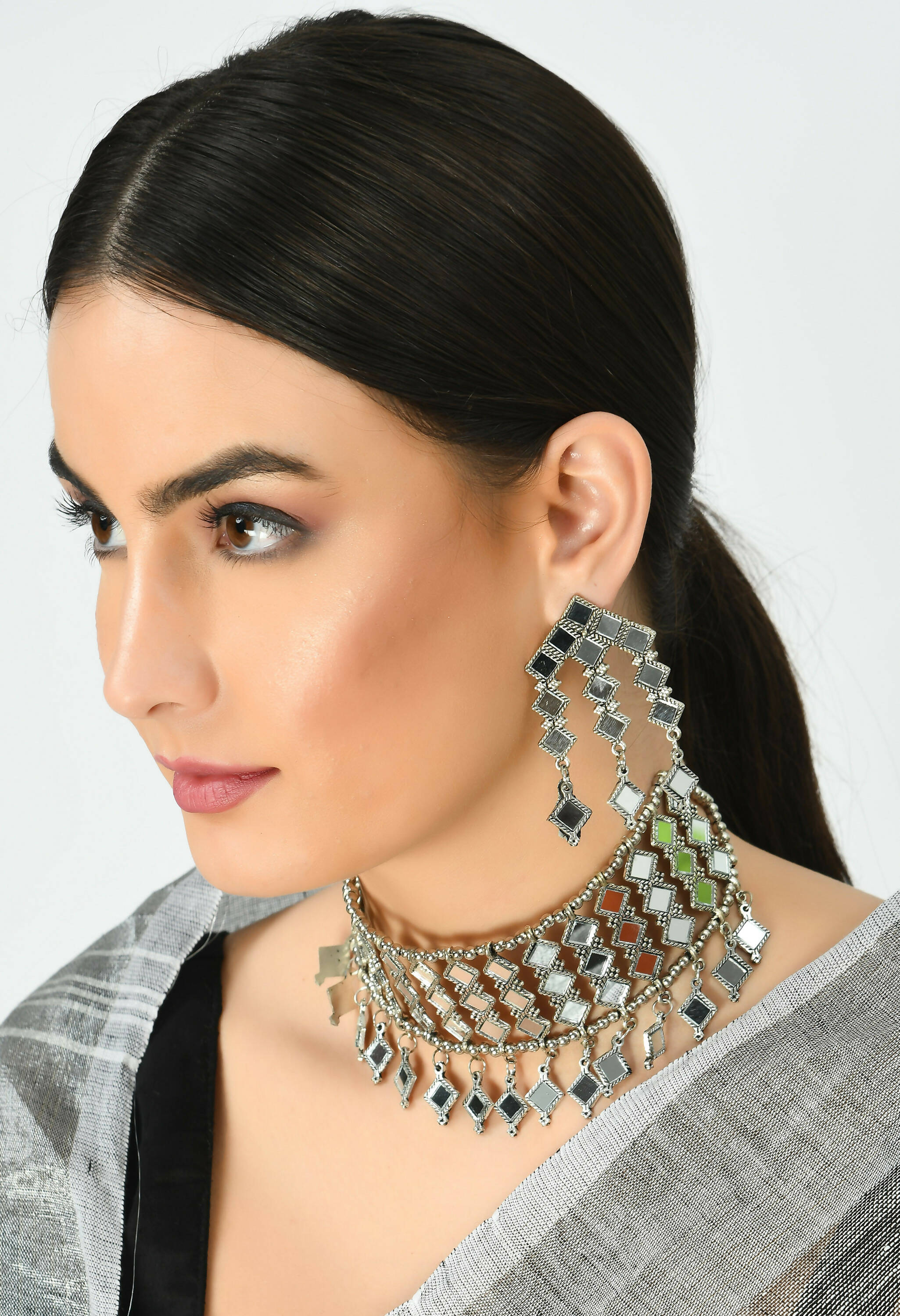 Mominos Fashion Johar Kamal Oxidised Silver-Plated Alloy Finish Mirror Choker For Women - Distacart