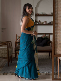 Thumbnail for Suta Teal Floral Pure Cotton Saree - Distacart