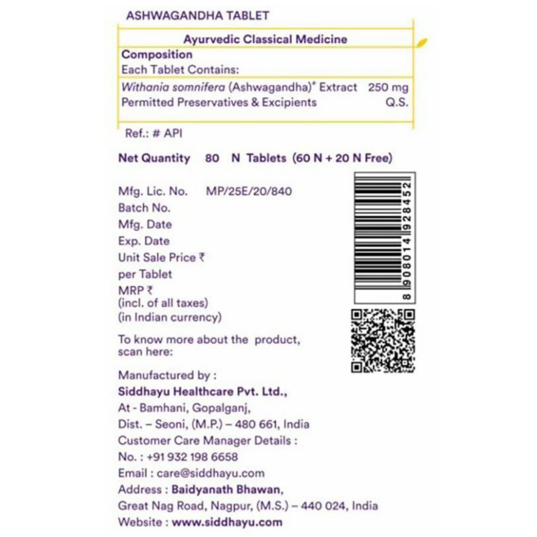 Siddhayu Ayurveda Ashwagandha Tablets - Distacart