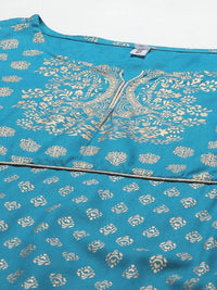 Thumbnail for Yufta Women Teal Blue & Off-White Printed Kurta with Trouser & Dupatta