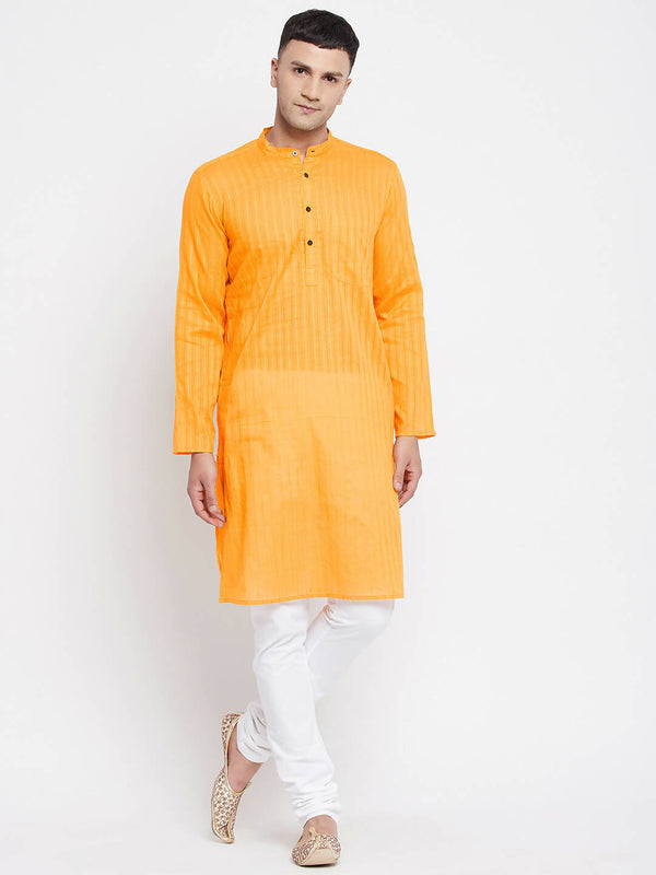 Even Apparels Men's Pure Cotton Kurta With Band Collar in Yellow Color - Distacart