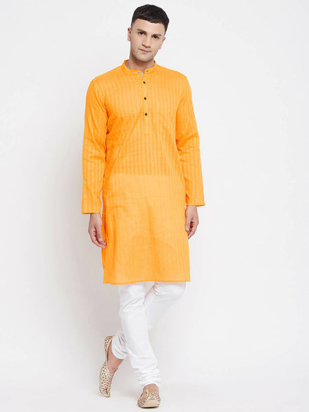Even Apparels Men's Pure Cotton Kurta With Band Collar in Yellow Color - Distacart