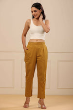 Thumbnail for Juniper Women's Mustard Cotton Spendex Solid Straight Pant - Distacart