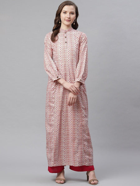 NOZ2TOZ Women's White Peach Maxi Style Kurta - Distacart