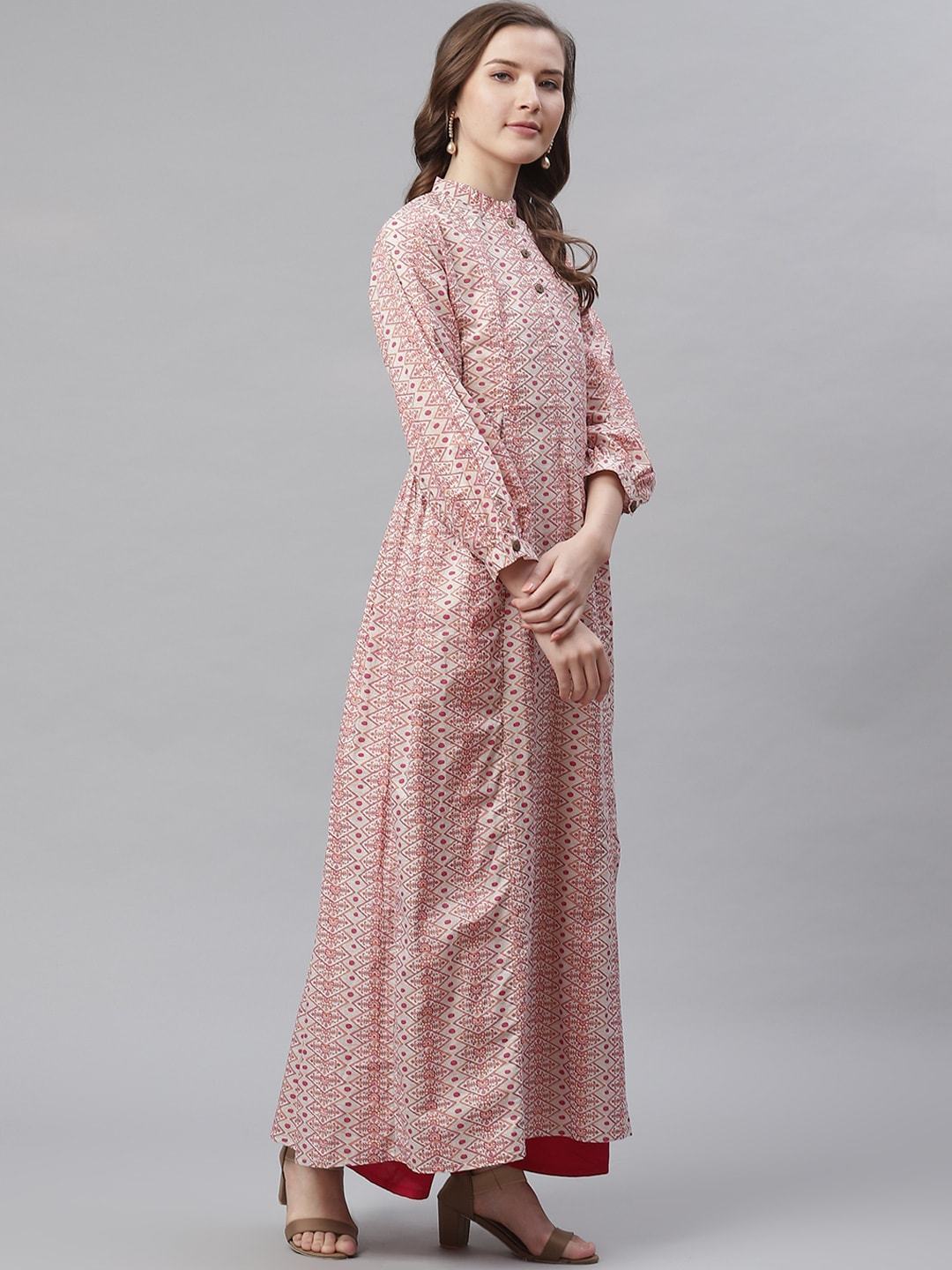 NOZ2TOZ Women's White Peach Maxi Style Kurta - Distacart
