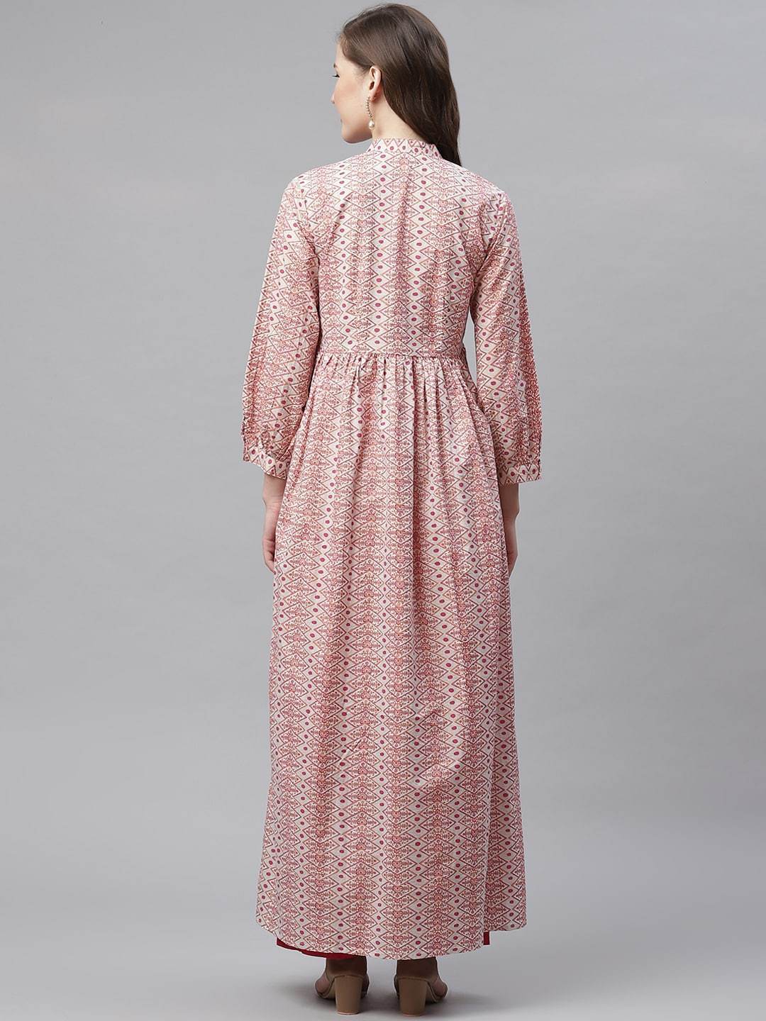 NOZ2TOZ Women's White Peach Maxi Style Kurta - Distacart