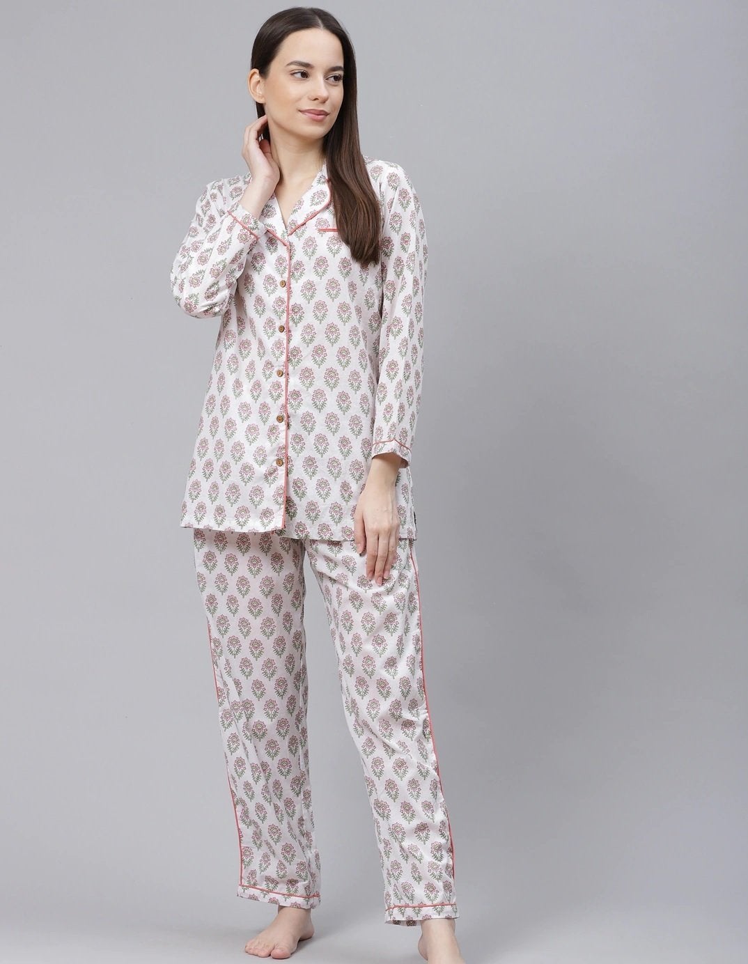NOZ2TOZ Women's White Printed Cotton Night Suit - Distacart