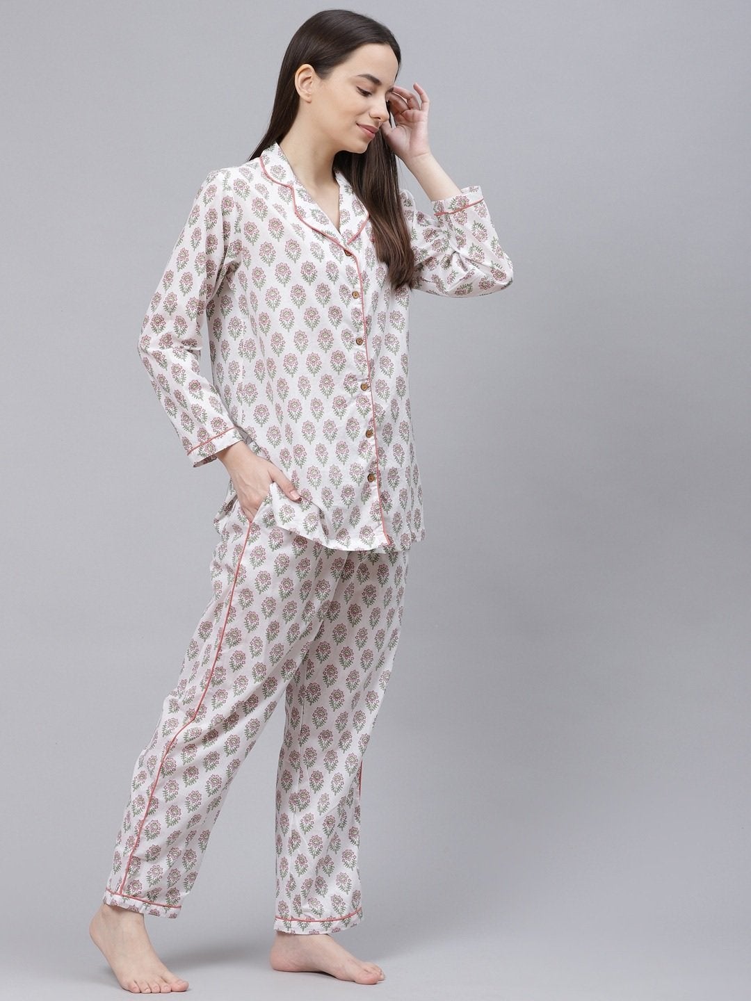 NOZ2TOZ Women's White Printed Cotton Night Suit - Distacart