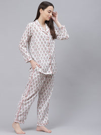 Thumbnail for NOZ2TOZ Women's White Printed Cotton Night Suit - Distacart