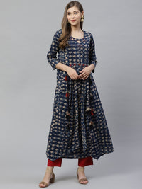 Thumbnail for NOZ2TOZ Women's Indigo A Line Cotton Kurta - Distacart