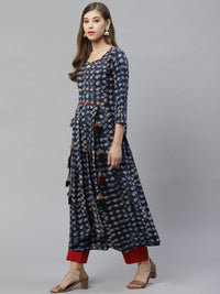 Thumbnail for Wahe-NOOR Women's Indigo A Line Cotton Kurta - Distacart