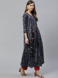 Thumbnail for Wahe-NOOR Women's Indigo A Line Cotton Kurta - Distacart