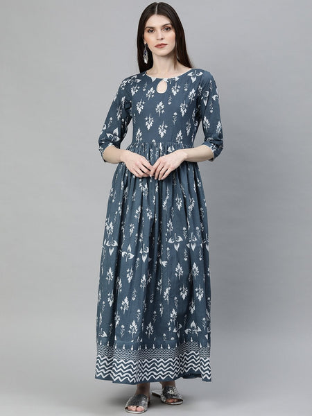 NOZ2TOZ Women's Grey Floor Length Cotton Kurta - Distacart