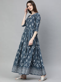 Thumbnail for NOZ2TOZ Women's Grey Floor Length Cotton Kurta - Distacart