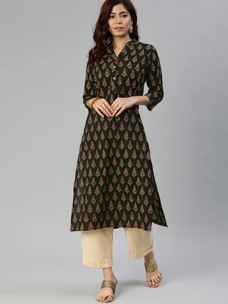 Wahe-NOOR Women's Black Buti Print Cotton Kurta - Distacart