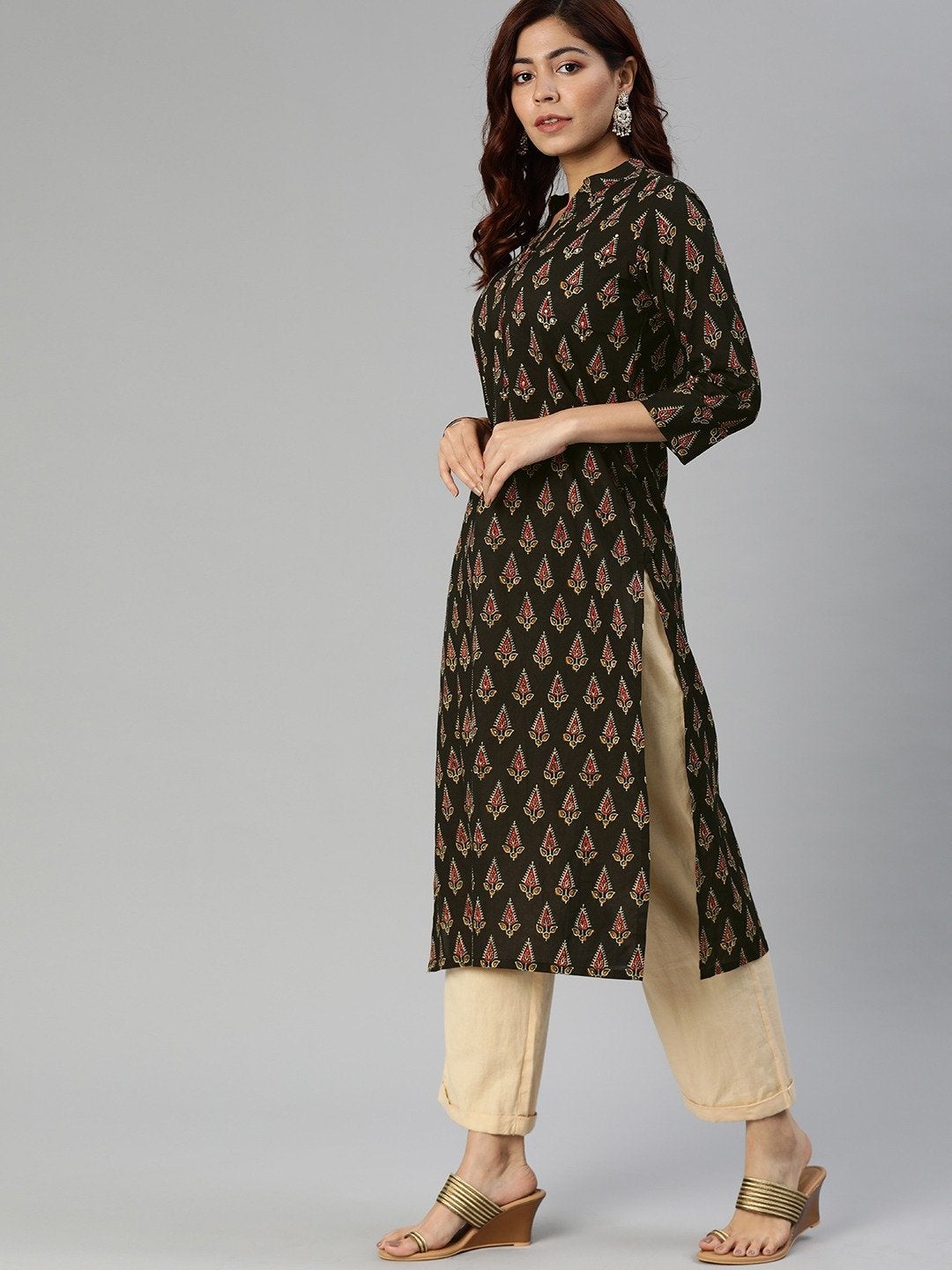NOZ2TOZ Women's Black Buti Print Cotton Kurta - Distacart