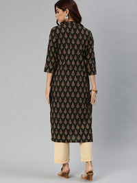 Thumbnail for Wahe-NOOR Women's Black Buti Print Cotton Kurta - Distacart