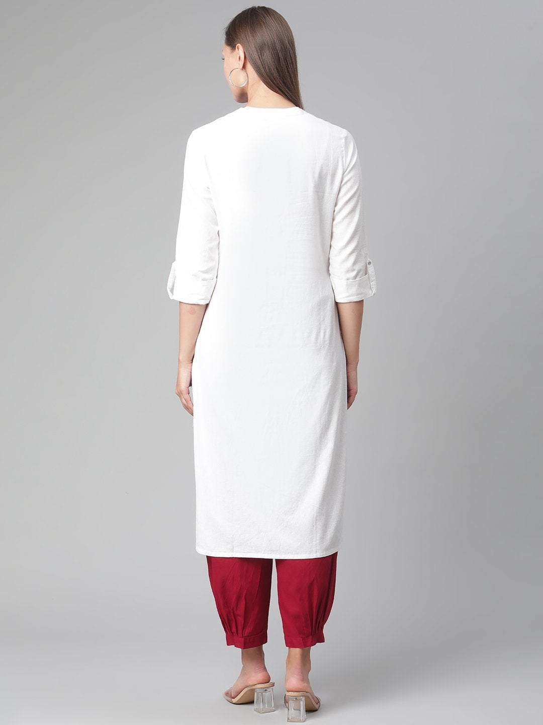 Wahe-NOOR Women's White Cotton Straight Kurta - Distacart