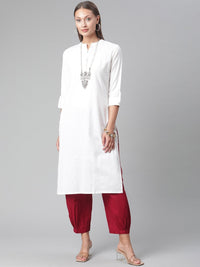 Thumbnail for Wahe-NOOR Women's White Cotton Straight Kurta - Distacart