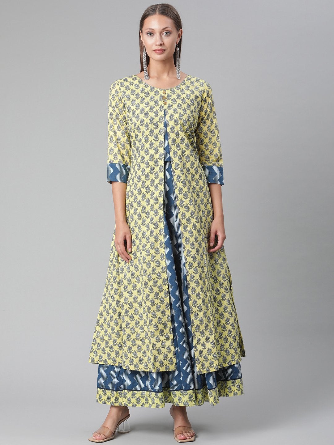 Wahe-NOOR Women's Yellow Shurg Style Cotton Kurta With Skirt - Distacart
