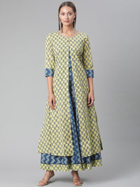 Thumbnail for Wahe-NOOR Women's Yellow Shurg Style Cotton Kurta With Skirt - Distacart