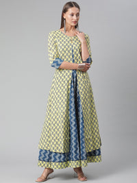 Thumbnail for Wahe-NOOR Women's Yellow Shurg Style Cotton Kurta With Skirt - Distacart