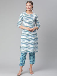 Thumbnail for Wahe-NOOR Women's White Cotton Kurta Pant Set - Distacart