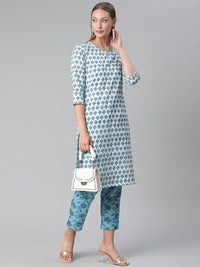 Thumbnail for Wahe-NOOR Women's White Cotton Kurta Pant Set - Distacart