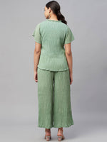 Thumbnail for Myshka Women Green Chiffon Round Neck Top Palazzo Set - Distacart