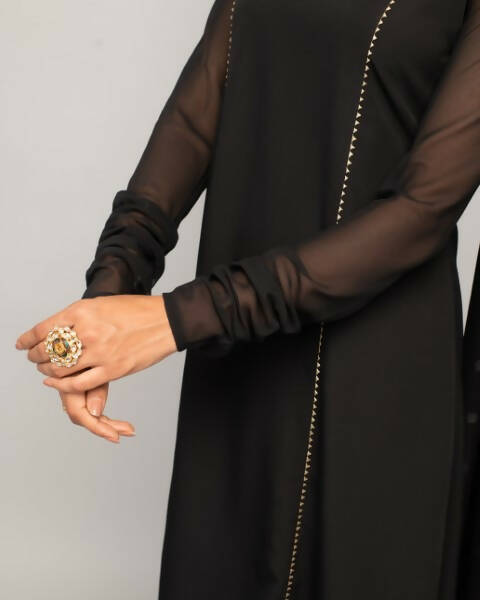 FIORRA Women's Black Creap A-Line Kurta Pant With Dupatta - Distacart