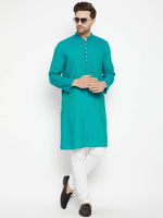Thumbnail for Even Apparels Blue Pure Cotton Long Men's Kurta With Band Collar - Distacart