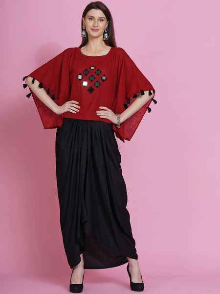 Women Republic Maroon Cotton Kaftan With Dhoti - Distacart