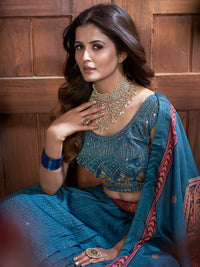 Thumbnail for Myra Aequa blue Chinon Embroidered Designer Lehenga - Distacart