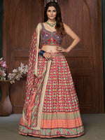 Thumbnail for Myra Multicolor Silk and Chinon Embroidered Designer Lehenga - Distacart
