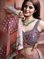 Thumbnail for Myra Multicolor Silk and Chinon Embroidered Designer Lehenga - Distacart