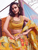 Thumbnail for Myra Yellow Art Silk Embroidered Designer Lehenga - Distacart