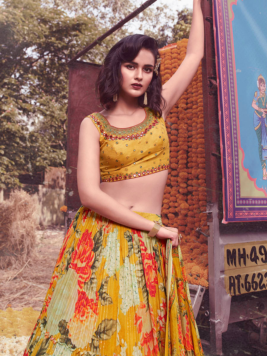 Myra Yellow Art Silk Embroidered Designer Lehenga - Distacart