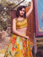 Thumbnail for Myra Yellow Art Silk Embroidered Designer Lehenga - Distacart